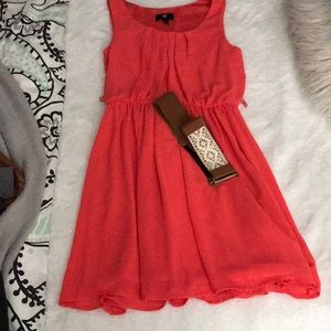 Coral dress with a belt